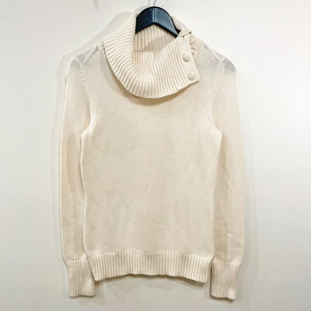 EUC Banana Republic Cotton Button Turtleneck Sweater Ivory S-M fit